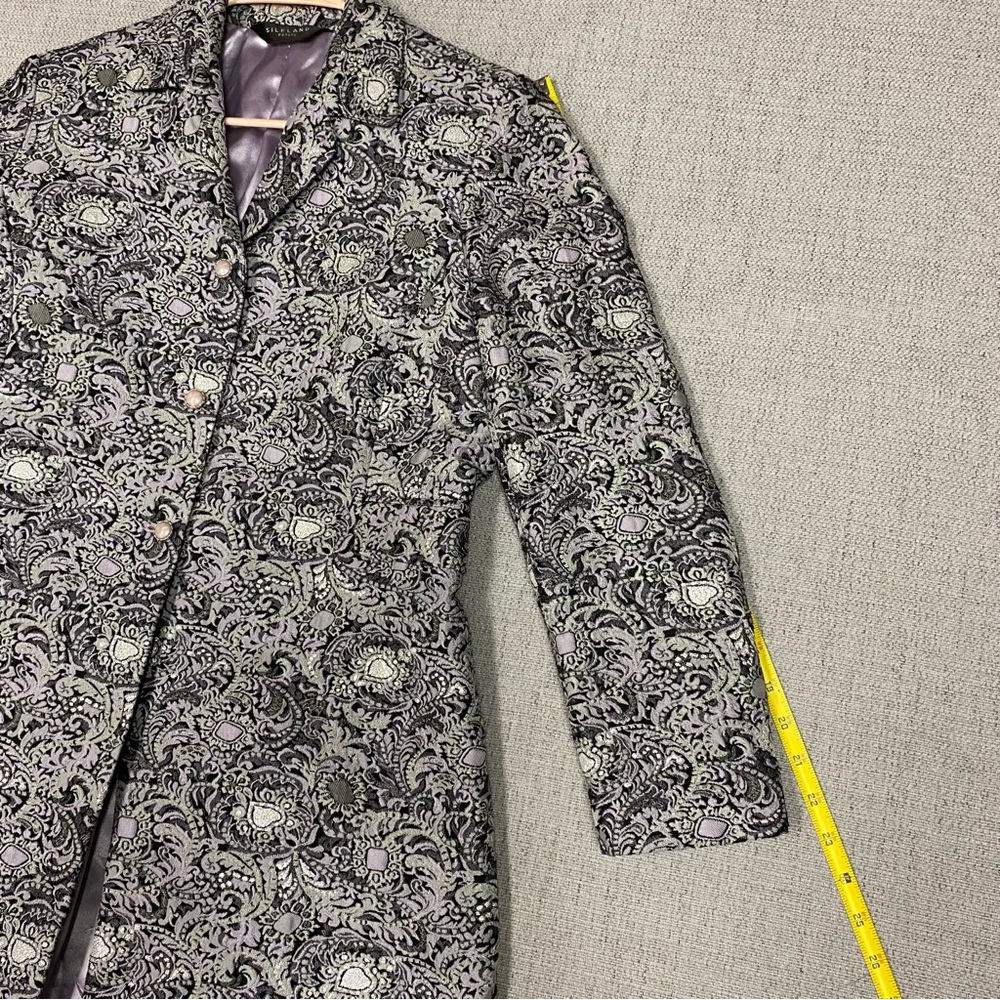 SilkLand Silver and Purple Trench Coat with Classic Silhouette - Picture 4 of 10
